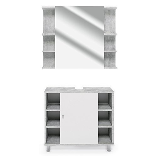 Preisvergleich Produktbild Vicco Badmöbel Set Fynn, Beton / Weiß, 2 Teile