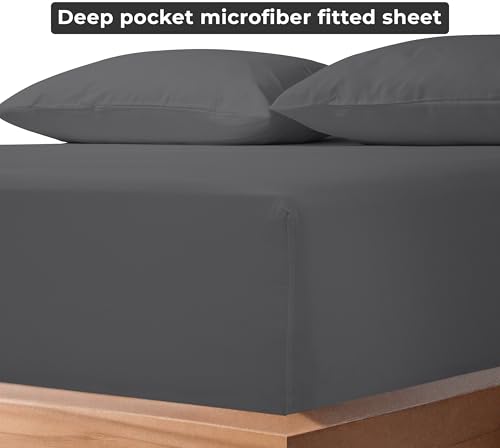 Image of Royale Linens Fitted Sheet King - Ultra Soft 1800 Brushed Microfiber - Hotel Luxury Bottom Sheets - Wrinkle Free & Fade Resistant - Deep Pocket Fitted Sheet Only (King, Grey)