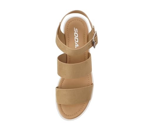 Image of Soda ACCOUNT ~ Women Open Toe Two Bands Lug sole Fashion Block Heel Sandals with Adjustable Ankle Strap