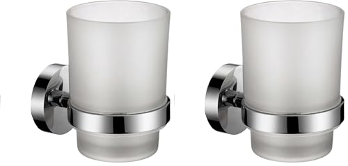 Image of iBathUK Modern Chrome Toothbrush Holder Wall Mounted Tumbler Bathroom Accessory ACC107 (Pack of 2)