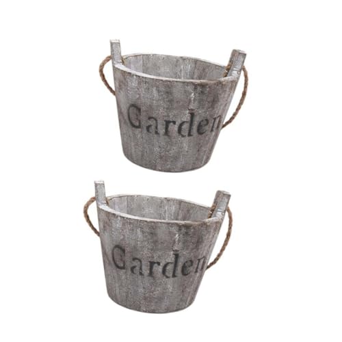 Milisten 2pcs Rustic Wooden Flower Pots for Succulents and Cacti Retro Barrel Planters Creative Indoor Balcony Decorative Containers for Display