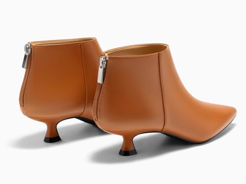 Image of Coutgo Womens Kitten Low Heel Booties Pointed Toe Short Ankle Boots Back Zipper Fall Shoes