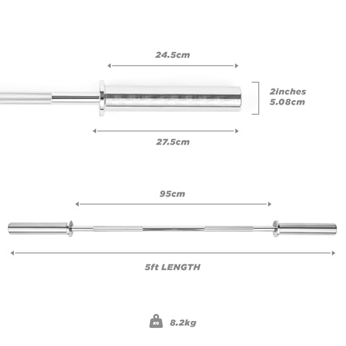 Phoenix Fitness 2” Olympic Barbell Bar or EZ Curl Bar - 4ft/5ft Non-Slip Weight Lifting Bar for Strength Training Workout at Home & Gym - 2-inch Straight or Curved Bar: 4ft or 5ft - Image 5