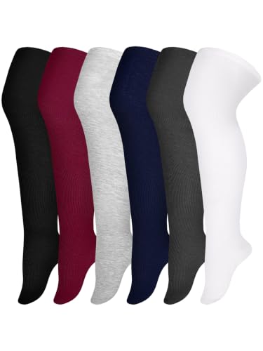 Image of Apoway 6 Pairs Plus Size Thigh High Socks Warm Thigh High Stockings Over the Knee Socks for Women, L-XXL