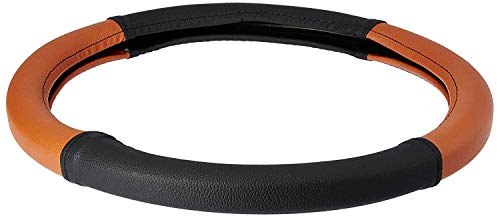 Image of Auto Oprema Car Dual Tone Steering Wheel Cover - Leather, Breathable, Anti Slip (Black-Tan) Customise Fitting for e-Verito