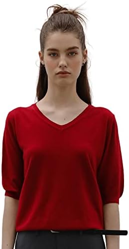 Womens Short Sleeve Sweaters Tops Summer Soft V-Neck Pullover Shirt Lightweight Knit Sweater (as1, Alpha, m, Regular, Regular, Red)