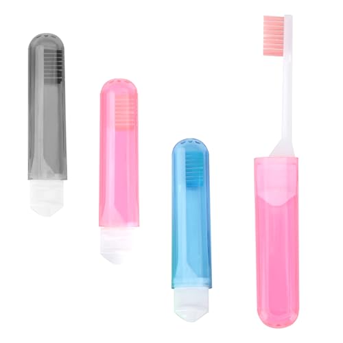 Juego de 3 mini cepillos de dientes portátiles con funda, cepillo de dientes plegable para viajes, camping, senderismo, escuela