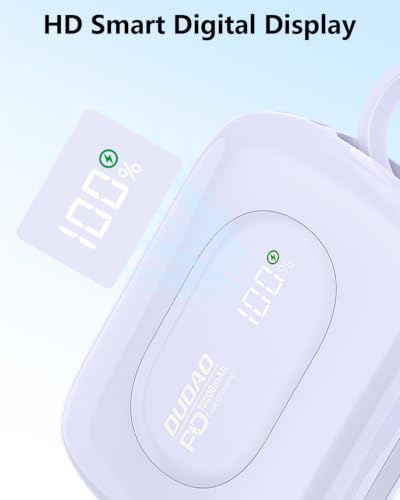 DUDAO Portable Power Bank with Cables - 10000mAh 22.5W PD Fast Charging | Built-in USB C & Lightning Cables, Compact Charger with Digital Display, for iPhone 17/16/15 Pro, Commuter Essential, Purple — view 6