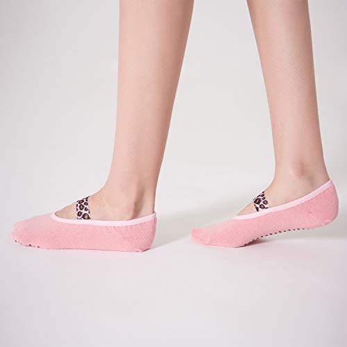 Aprilaugust Yoga Socks With Non Slip Grips & Leopard Strap, Perfect For Pilates, Barre, Ballet (Pink Leopard Strap (1Pair), Small) #TOP1