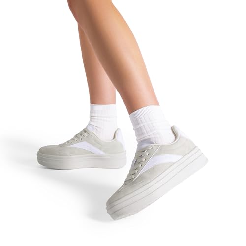 DREAM PAIRS Women's Platform Sneakers Walking Val Tennis Lace-Up Comfortable Casual Fashion Sneakers Shoes.,Size 8.5,Beige,SDFN2455W