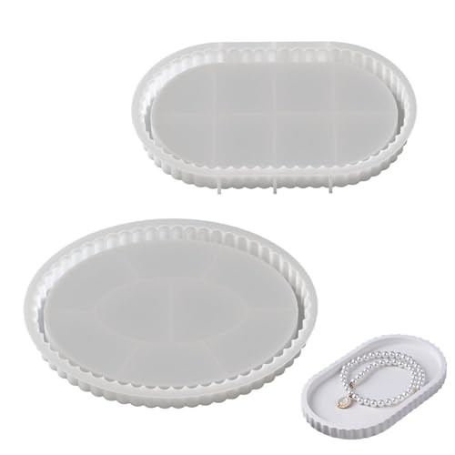 Silikonform Tablett 2 Stück Silikonformen Gießformen Tablett Oval Silikonform Teller mit Rillen Gießformen für Beton Silikonforms Schale für DIY Teetablett Obsttablett Kunsthandwerk Heimdekoration