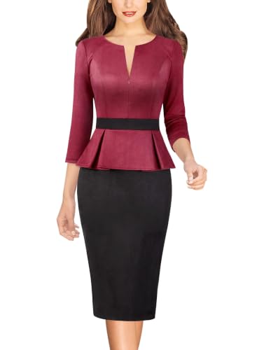 Image of VFSHOW Womens Work Business Office Front Zipper Peplum Church Sheath Dress