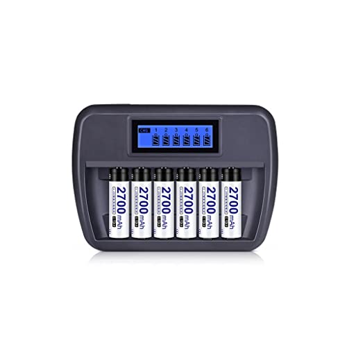 Kit de Cargador rápido de Pantalla con 6 baterías X No. 5 2700 MAh NiMH de Alta Capacidad
