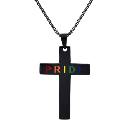 OIDEA Collana Uomo Gay Pride： Ciondolo Croce in Acciaio Inossidabile Arcobaleno LGBT Orgoglio - Regalo Amici Orgoglio Felice World Pride Natale Nero
