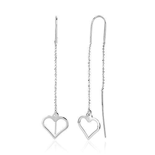Rhodium-plated sterling silver open heart threader earrings