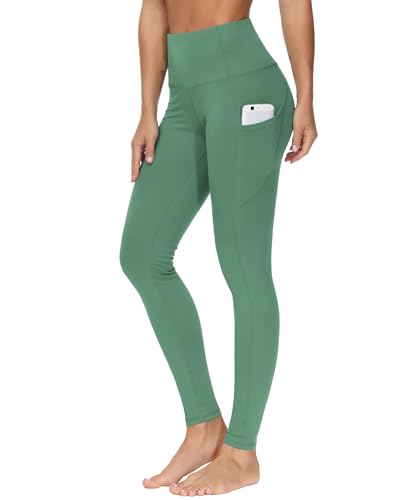 Image of THE GYM PEOPLE Thick High Waist Yoga Pants with Pockets, Tummy Control Workout Running Yoga Leggings for Women