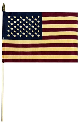 Pack of 6 8x12 Old Glory USA Vintage Tea Stain 8x12 100D Nylon Wooden Stick Flag