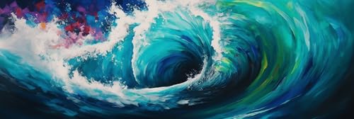 Peinture diamant adulte vagues bleu océan grand format 35x105cm broderie strass