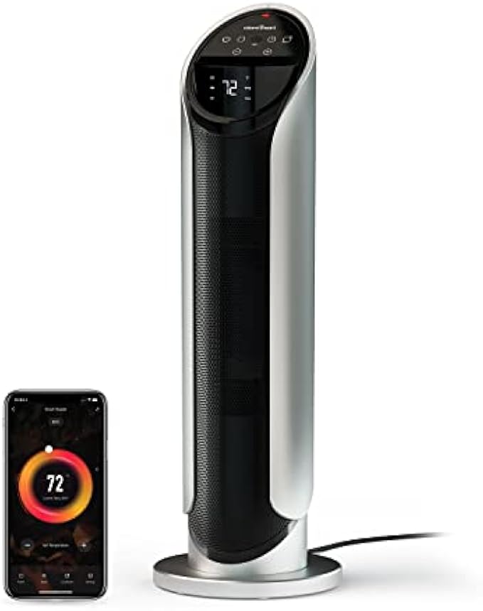 Atomi Smart WiFi 25" Ceramic Tower Space Heater – 3rd Gen.,1500W, Wide-Angle Oscillation, 750 Square-Foot Coverage, Tip-Over Safety Switch, Smartphone Control, Compatible with Alexa and Google Assista