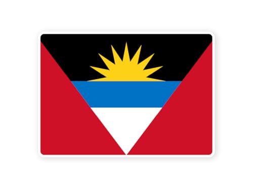 Sticker drapeau ANTIGUA ET BARBUDA antiguais 10cm(S) - 28cm(XL) autocollant bord blanc (taille S : 10cm x 7cm)