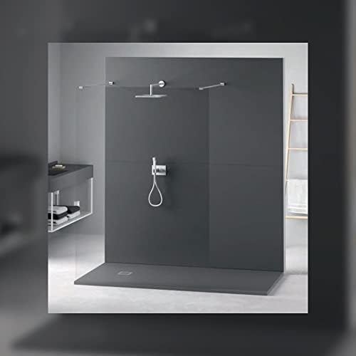 Belvit Duschwanne aus Kompositstein Schwarz, Schieferstruktur, Größe 100x100 cm, flach und modern, rutschhemmend, robust, inkl. Ablaufgarnitur, einfache Montage