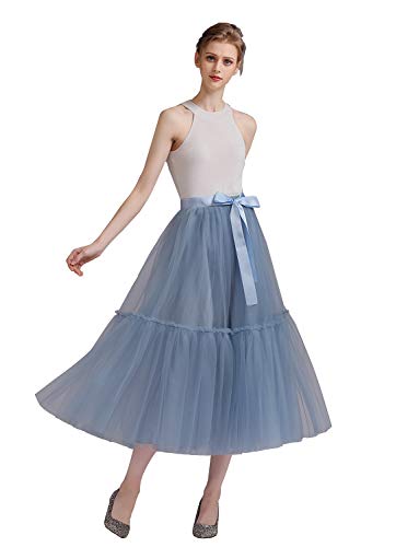 ELAWBTY Maxi Vintage Tea Length Evening Party Wedding Tulle Skirt