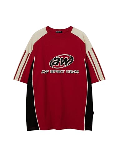 Vamtac Oversized T Shirt Classic Vintage 90s Contrast Color Graphic Tees Streetwear Racing Speedway Tops Unisex