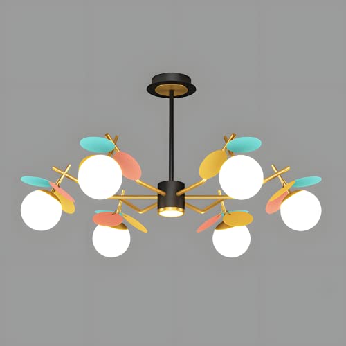 Plafond Light et lustre globe blanc sputnik à 6 lumières multicolores - 4
