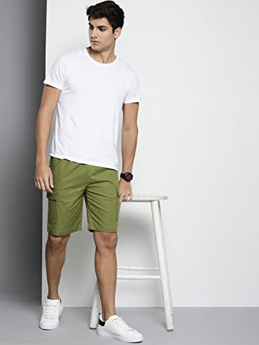 Image of The Indian Garage Co Men Slim Fit Solid Mid-Rise Cargo Shorts
