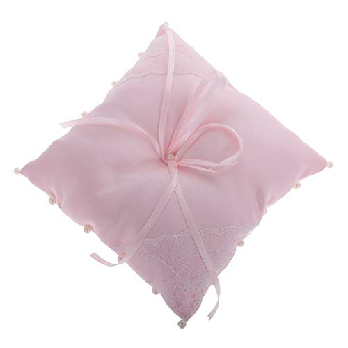 Lace Flower Pearls Ring Pillow Bridal Shower Ring Bearer Pillow Cushion for Wedding Supplier - Pink - Thumbnail 3