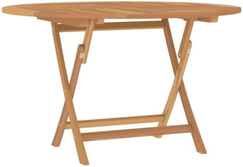 Free-Standing Folding Floating Table，Outdoor Round Folding Dining Table Solid Teak Wood Garden Table Patio Table with Parasol Hole 120 x 75 cm
