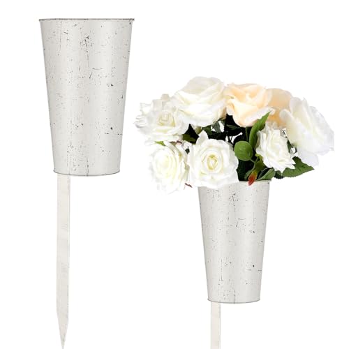 Uiifan Lot de 2 vases de cimetière en métal pour Tombe, Vase funéraire pour Tombe, pelouse, Cour, décorations funéraires
