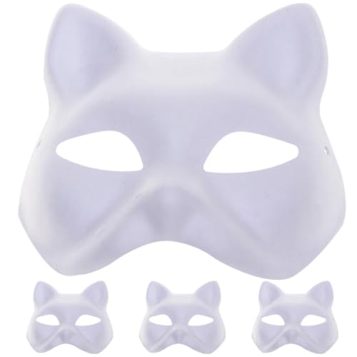 Tofficu 4pcs Cat Mask, Paintable White Cat Mask Animal Mask, Blank Cat Mask to Paint Half Facemasks for DIY Halloween Cosplay Masks