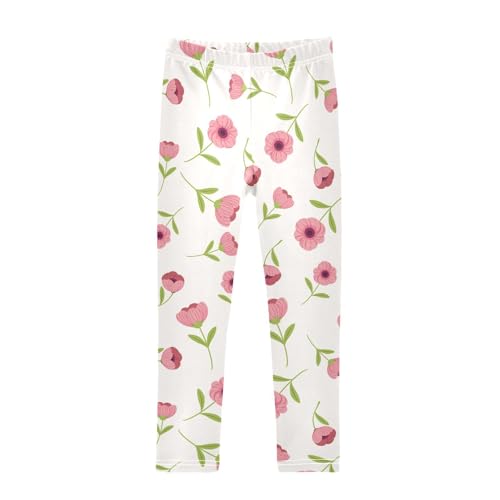 Small Pink Flower Girls Leggings,Workout Leggings for Girls Toddler Athletic Leggings Size for 3-10T - Main Image