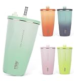 【SNSで話題】TYESO タンブラー ストロー付き 600ml ステンレス 蓋付き 真空断熱 保温 保冷 アウトドア 持ち運び便利 直飲み 漏れない 大容量 多色 トラベル