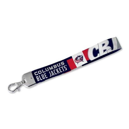 Rico Industries NHL Hockey Columbus Blue Jackets Standard Wrist Lanyard Key Chain, Cute Wristlet Strap Keychain Holder for Women Men Car Keys ID Badges Card Wallet Phone Camera