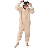 LOBUJOU Kids Onesie Costume for Boys Girls Halloween Animal Cosplay One Piece Flannel Hooded Pug Dog 140
