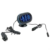 Thermomètre numérique voltmètre horloge avec capteur extérieur pour batterie de voiture, matériau ABS, affichage tableau de bord noir, convient pour une utilisation automobile