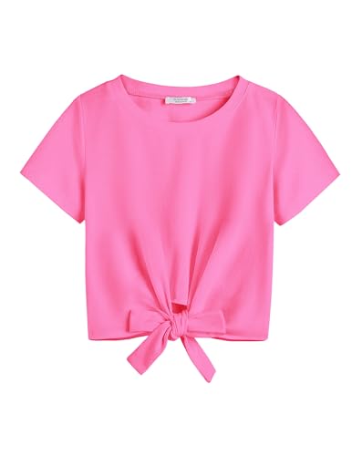 Image of Arshiner Girls Short Sleeve Shirts Tie Knot Front Tops T Shirts for Kids Crewneck Cute Casual Tie Dye Tee Blouse