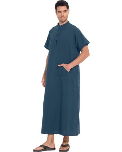 YAOHUOLE Men's Kaftan Thobe - White, One Size (Large), Muslim Arabic Thobe for Men - Adult Men2