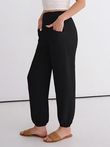 Image of ANRABESS Womens Pants Elastic Waist Summer Casual Harem Barrel Lounge Work Slacks Cropped Beach Vacation Clothes with Pockets