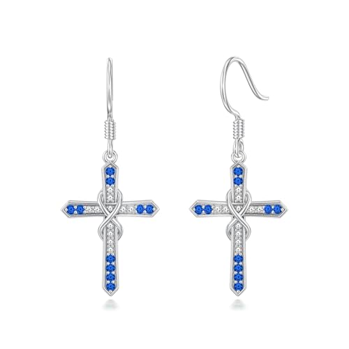 Seiyang Cross Birthstone Earring 925 Sterling Silver Cross Dangle Drop Earrings with 12 Months Birthstone Religious Christian Jewelry Gifts for Women Mom Her
