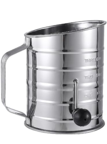 Flour Sifter For Baking, Fine Mesh Hand Crank With 4 Wire Agitator Loop for Baking Stainless Steel Sifter for Powdered Sugar Large Flour Sifter Baking Tools (1, 3 Cup)