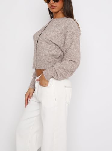 Women Y2k Button Down Crop Sweater Cardigan Long Sleeve Open Front Crewneck Cardigan Cute Knit Pullover Tops2
