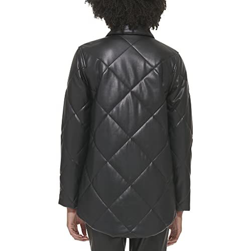Calvin Klein Women's Faux Leather Button Front Quilted Jacket4