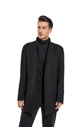 Image of FTCayanz Mens Trench Coat Wool Blend Single Breasted Overcoat | Stand Collar, Fall Slim Fit Top Coat, Winter Warm Coats for Men, Business Work Formal Casual Jacket, Daily Outwear