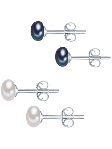 Clous d'oreilles perles de culture d'eau douce blanche en argent 925 de 5mm