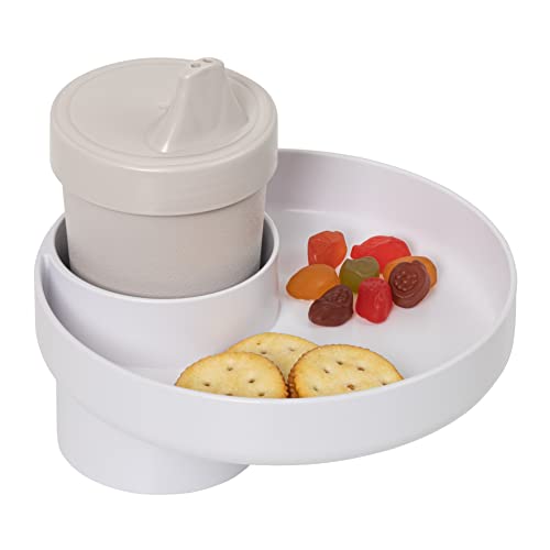 Image of Travel Tray Round, USA Made Easily Convert Your existing Cup Holder to a Tray and Cup Holder for use in a Car Seat, Booster, Stroller, Golf Cart and Anywhere You Have a Cup Holder! White