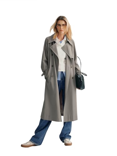 Meilleur moment Women's Sleek Midi Trench Coat, Lightweight Belted Lapel