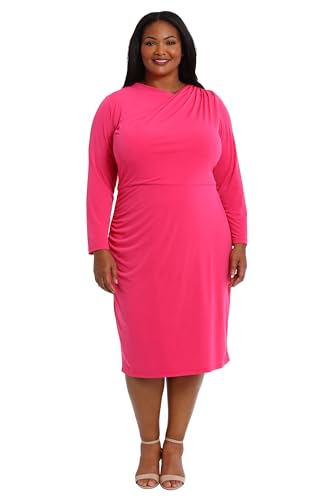 Image of London Times Women's Dresses Draped Neckline Slimming Midi Length Jersey Sheath Dress with